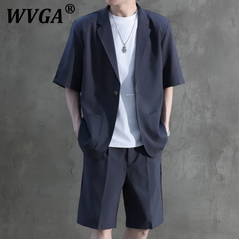 

WVGA, новые летние мужские элегантные модные костюмы с рукавами три четверти, нишевые свободные шикарные повседневные брюки средней длины, комплекты из двух предметов W7253