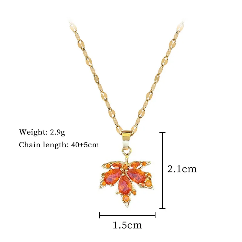 LAMENGLY Stainless Steel Maple Leaf Jewelry Trendy Autumn Crystal Necklace Earrings Set Delicate Gift for Women Ideal for Party