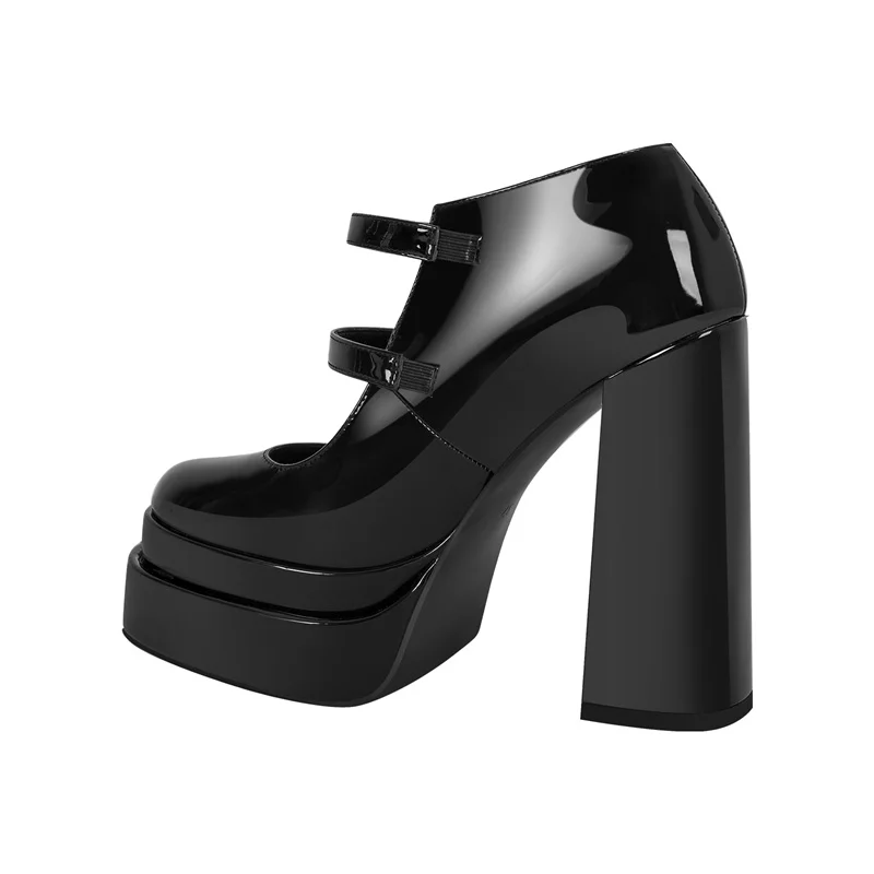 Onlymaker Woman Pumps Mary Jane Double Platform Stiletto Buckle Strap Chunky Ankle Strap Party Hoof Heel Plus Size Shoes