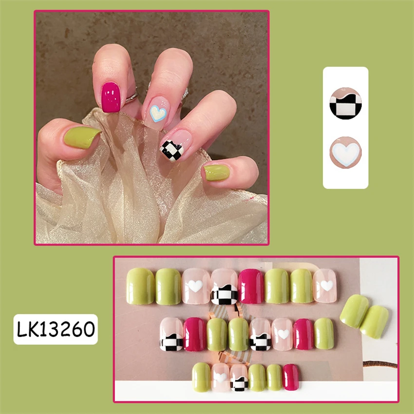 24Pcs/Set Tide Play Graffiti Fake Nail Art Adhesive French Wearing False Nails Full Coverage Artificial Removable Press on Nail