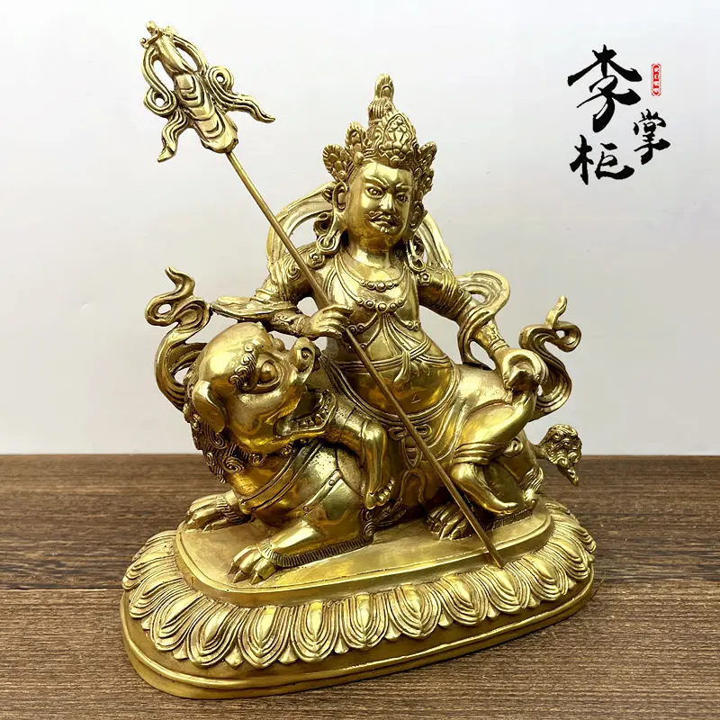 Tibetan Tantra Nepalese Seven Inch Pure Copper Treasure Tianwang God of Wealth Protector Buddha Statue Duowen Bishammen Tianwang