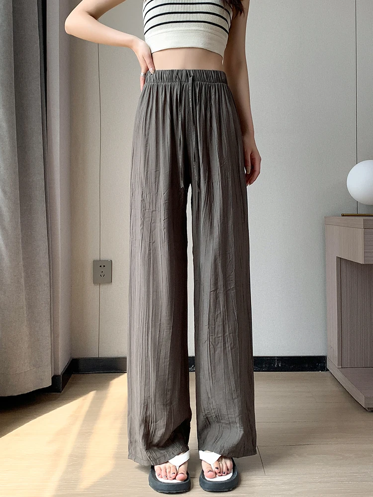 

2024 Women Summer New Cotton Linen Wide-leg Pants Female Thin Solid Color Loose Trousers Ladies High Waist Casual Pant W23