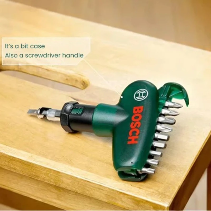 Bosch Ergonomic T‑Handle Ratchet Screwdriver Kit 10Pcs Mixed Bits Multifunctional Household Hand Repair Tool Set