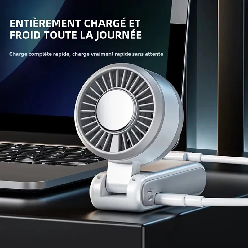 Ventilador elétrico portátil de refrigeração, resfriamento de gelo, 100 velocidades, dobrável, pendurado no pescoço, tipo c, recarregável, acampamento ao ar livre