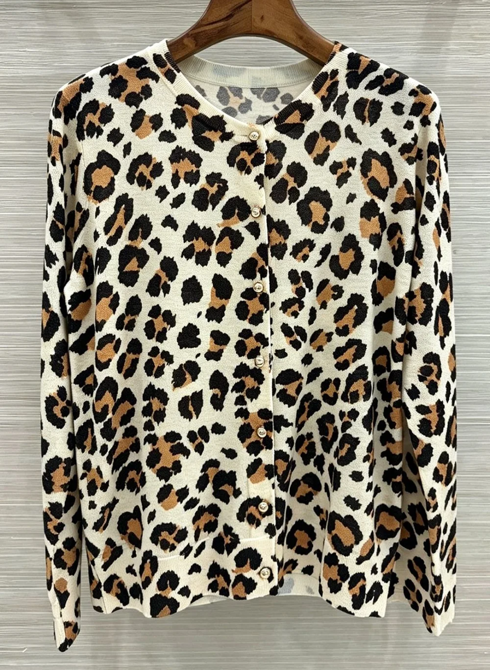 100%Wool Knitted Cardigan 2026 Autumn Winter Knitwear Women Sexy Wild Leopard Print Knitting Long Sleeve Casual Soft Sweater Top