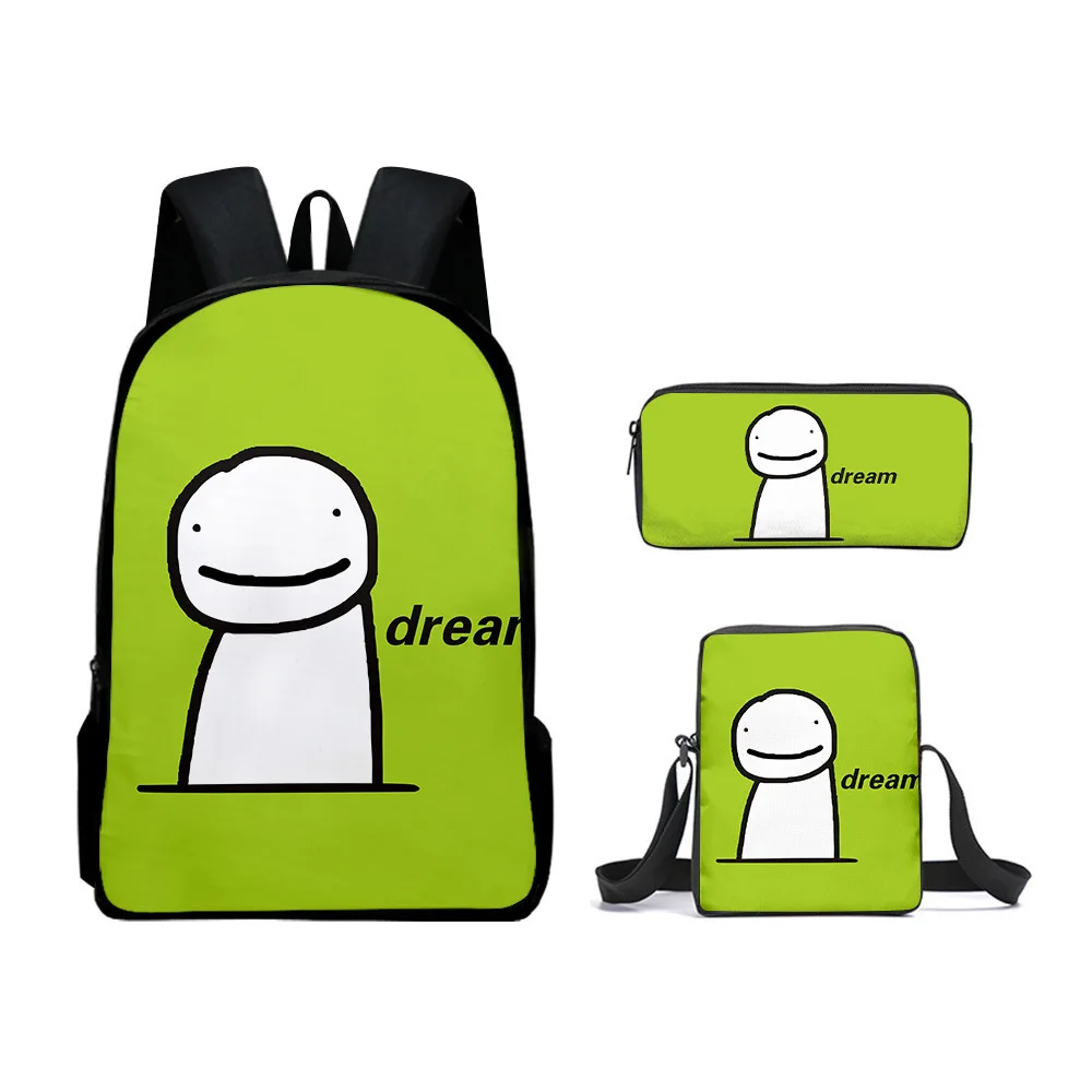 Hip Hop dream smp dreamwastaken 3D Print 3pcs/Set pupil School Bags Laptop Daypack Backpack Inclined shoulder bag Pencil Case