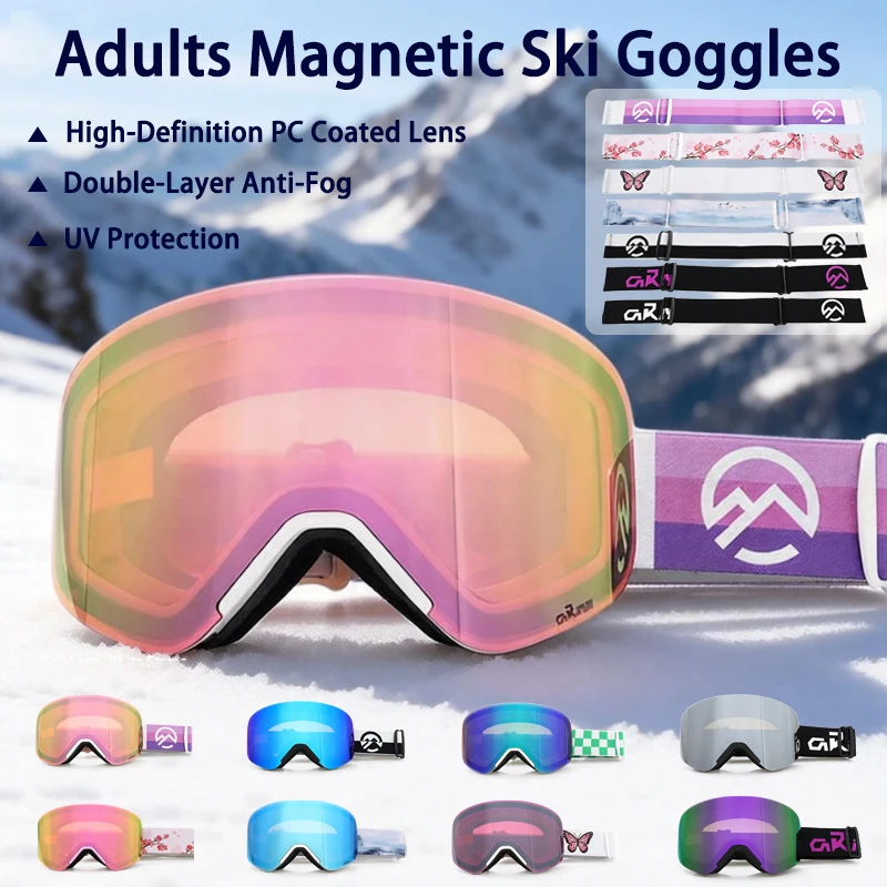 

Adult Magnetic Ski Goggles - Cylindrical Quick-Change Double-Layer Anti-Fog UV Protection Snow Skiing Mask Ski Accessories