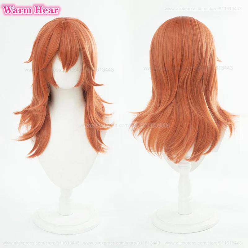 60Cm Lange Engel Duivel Cosplay Pruik Anime Oranje Bruine Pruik Hittebestendig Synthetisch Haar Party Rollenspel Vrouw Pruiken + Gratis Pruik Cap