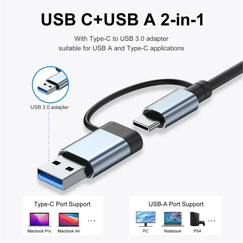 8 In 2 USB C Hub Expander Multiport Adapter Type C Splitter Dock USB 3 Port For Xiaomi Phone Tablet Fast Data Transfer Charging