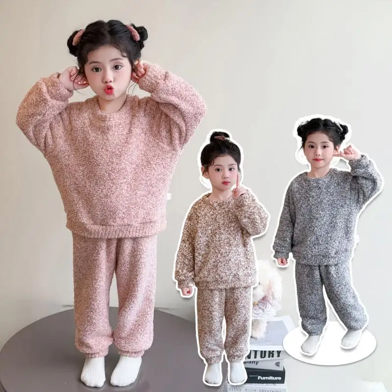 فتاة الشتاء Homewear قطعتين مجموعة بلايز السراويل الخريف رشاقته الجولة الرقبة منامة الطفل الدفء Kawaii موضة ملابس كاجوال #2