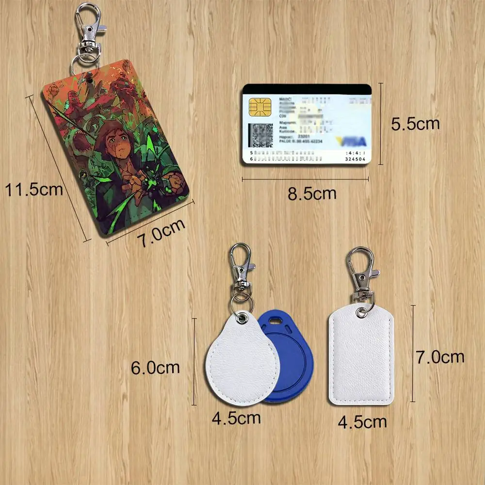 Gwen Tennyson Ben 10 Tennyson Rectangle ID Card Case Keychain Access Card Bag Key Tag Ring Leather Card Holder Key Ring Access