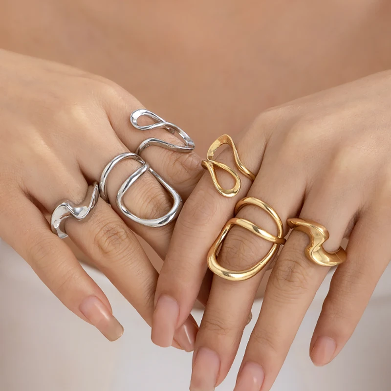 

Ingemark 3Pcs Creative Irregular Twisted Metal Open Rings for Women Vintage Geometric Adjustable Finger Ring Couple Accessories