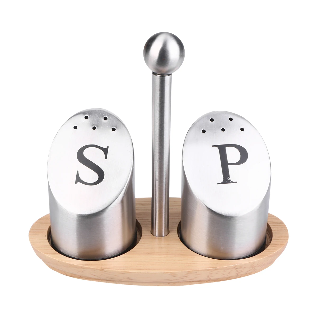 

Stainless Steel Seasoning Box Salt Pepper Container Kitchen Supplies Practical Wooden Base Pattern Gift