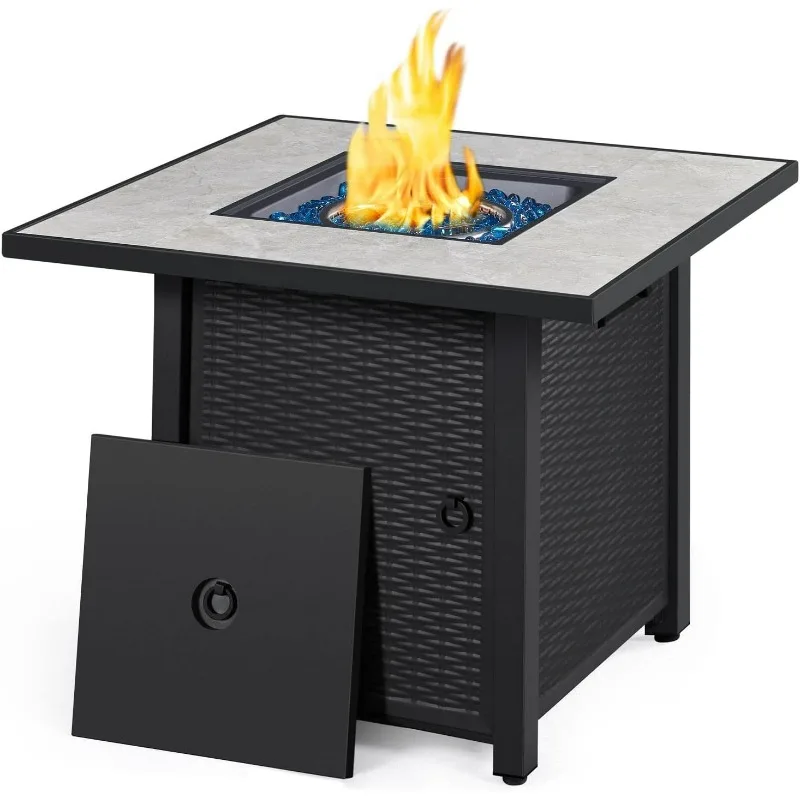 

30in Propane Fire Pit 50,000 BTU Fire Table Square Gas FirePit with Ceramic Tabletop and Blue Fire Glass for Patio/Garden