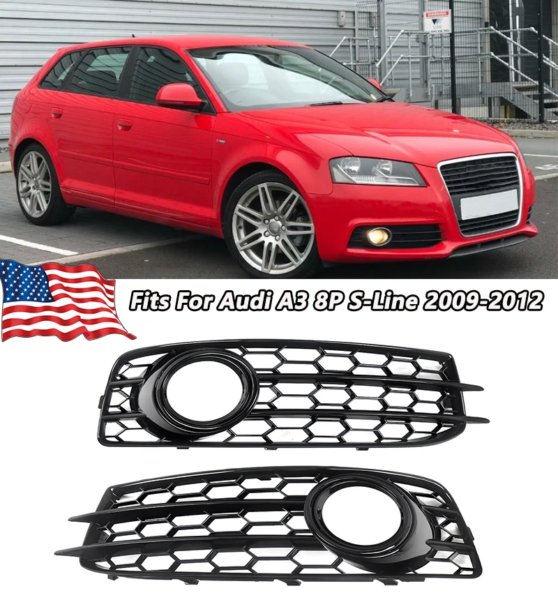 

SAIQINGSP A Pair HONEYCOMB Car Front Bumper Fog Light Lamp Grille Grill Cover Mesh for Audi A3 8P S-Line 2009-2012 Front Grille 8P0807682 Car Accessoires
