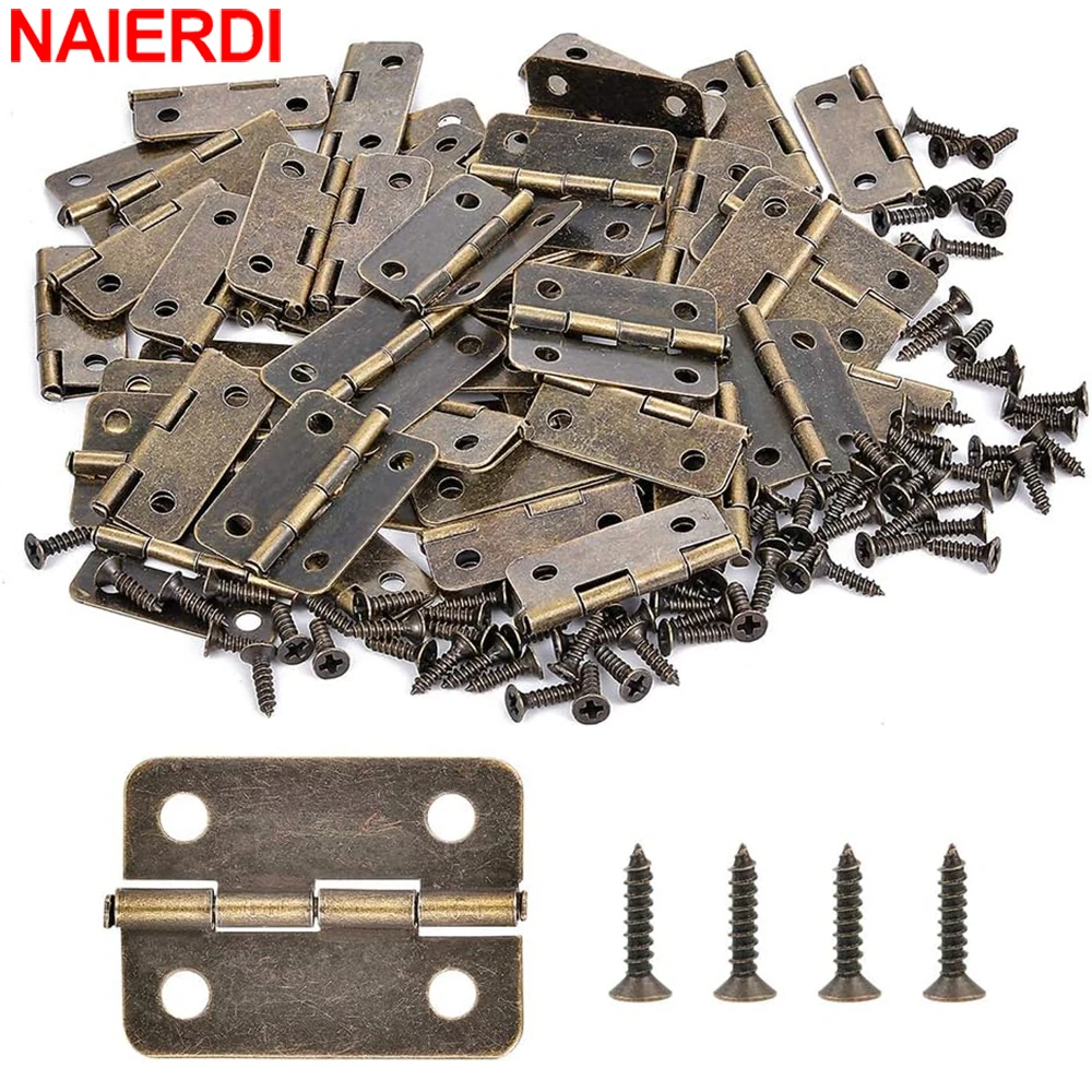NAIERDI 30PCS Mini Vintage Hinges Antique Bronze Cabinet Door Hinge for Wooden Box Jewelry Case Furniture Hardware