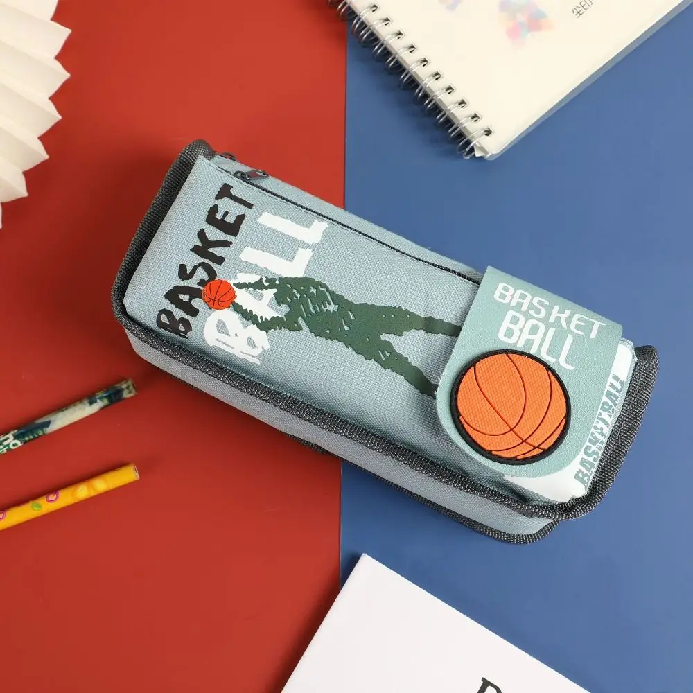 

Canvas Basketball Pencil Case Storage Large Capacity Flip Double Pen Bag Multifuntion Cartoon Cartoon Basketball Stationery Box