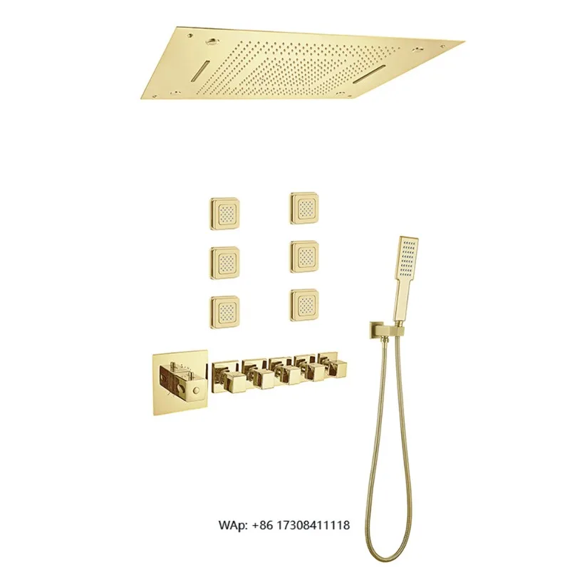 800 * 600mm 32 Inch Light Emitting Diode Rain Waterfall Fog Shower Head Hidden Ceiling Mount 5 Functions Shower System