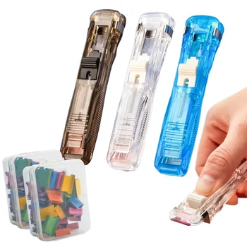 Mini Traceless kullanımlık el kelepçe itme zımba kağıt kitap dosya ofis okul öğrenci bağlayıcı ciltleme araçları malzemeleri aksesuarları