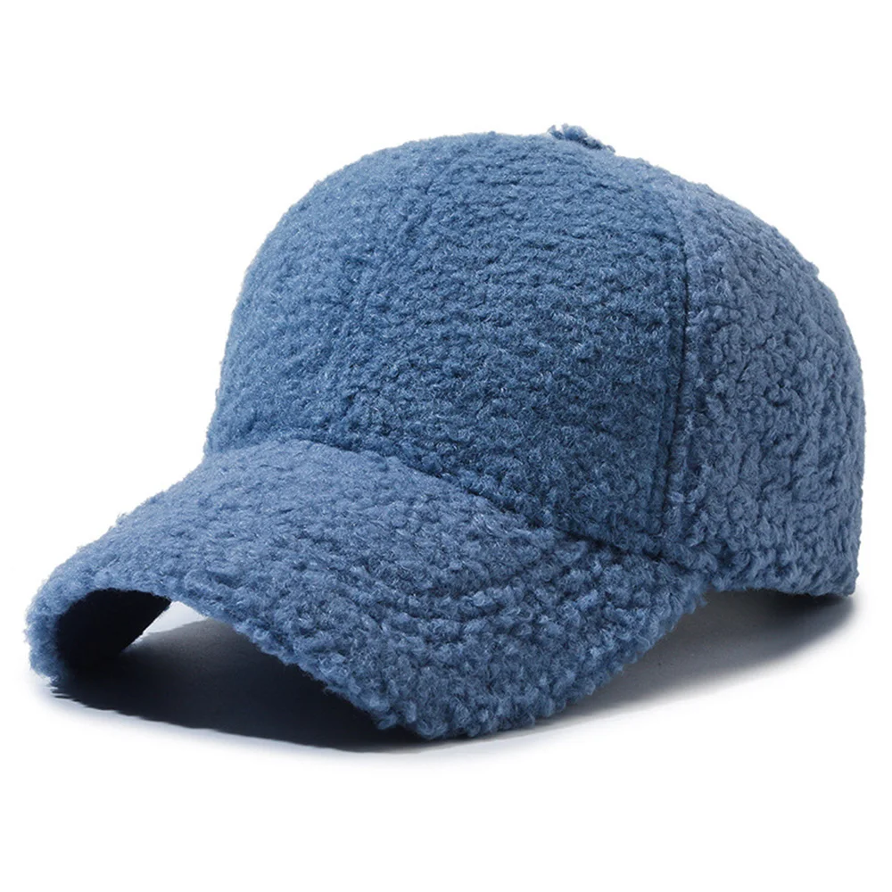 Autumn Winter Baseball Cap Women Artificial Lamb Wool Keep Warm Plush Sunshade Vintage Fashion Casual Solid Color Casquette Caps