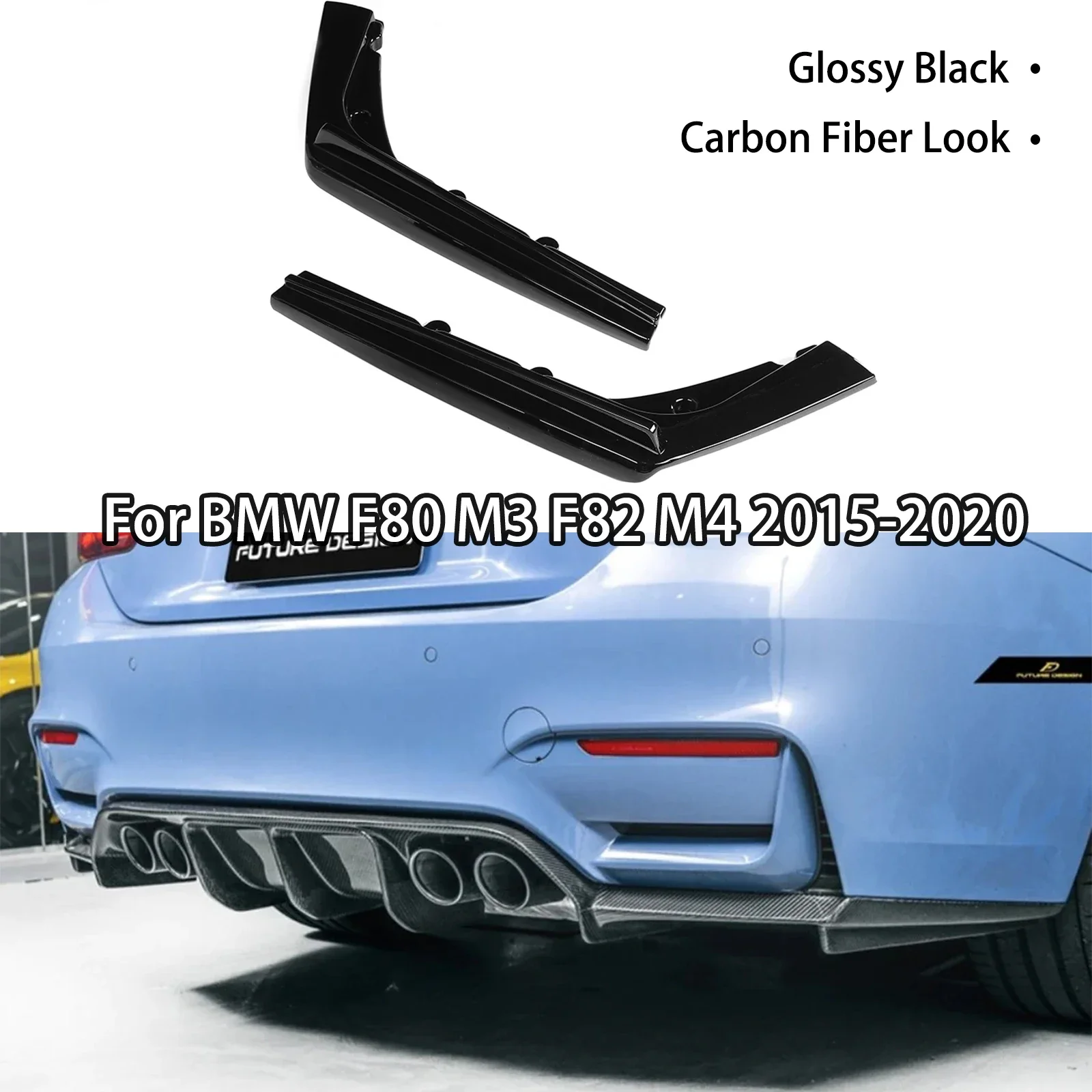

Rear Bumper Side Diffuser Extension For BMW F80 M3 F82 M4 2015-2020 Lip Protector Guard Spoiler Carbon Fiber Look Glossy Black