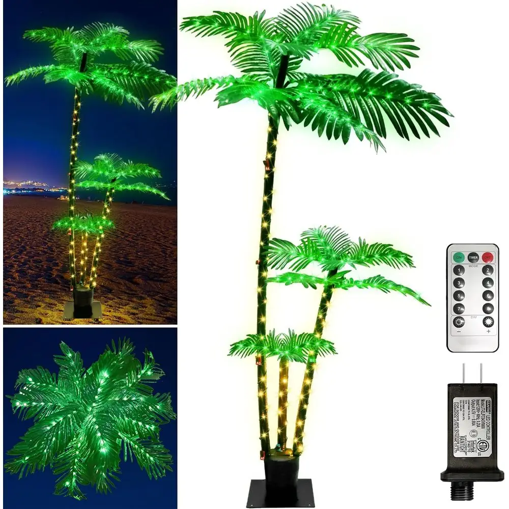 

6.3ft Tall LED Artificial Palm Tree with 219 Lights, 8 Modes, Timer, Waterproof for Indoor or Outdoor Use