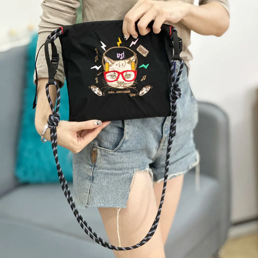 Mini Nylon Crossbody Bags for Women Butterfly Embroidery Shoulder Bag Cat Donut Eco Bag Cute Horse Handbags Small Tote Purses