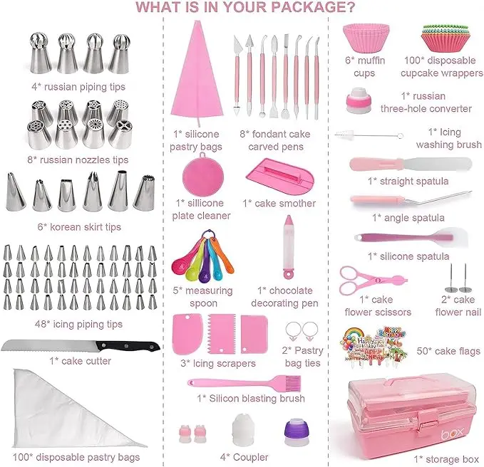 359PCs Cake Decorating Baking Supplies Kit, Baking Set with 66 Piping Tips, Icing Bags and Tips Set for Beginners,Baking Tools,C