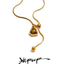 Yhpup Arrivals Natural Tiger Stone Removable Chain Necklace Pendant 18K PVD Plated Stainless Steel Attractive Quality Jewelry