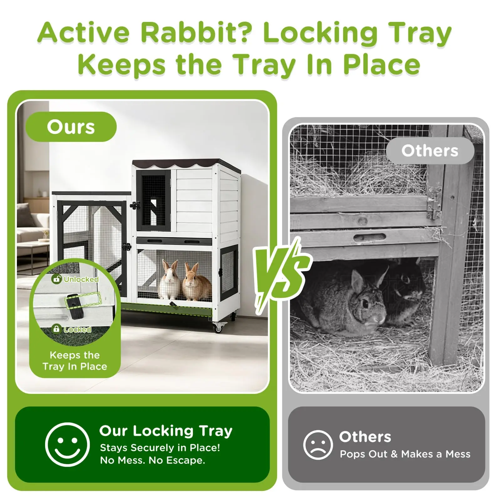2-Story Rabbit Hutch Bunny cage with Chew-Proof Ramp, Locking Leak-Proof Trays - Indoor/Outdoor 39.3
