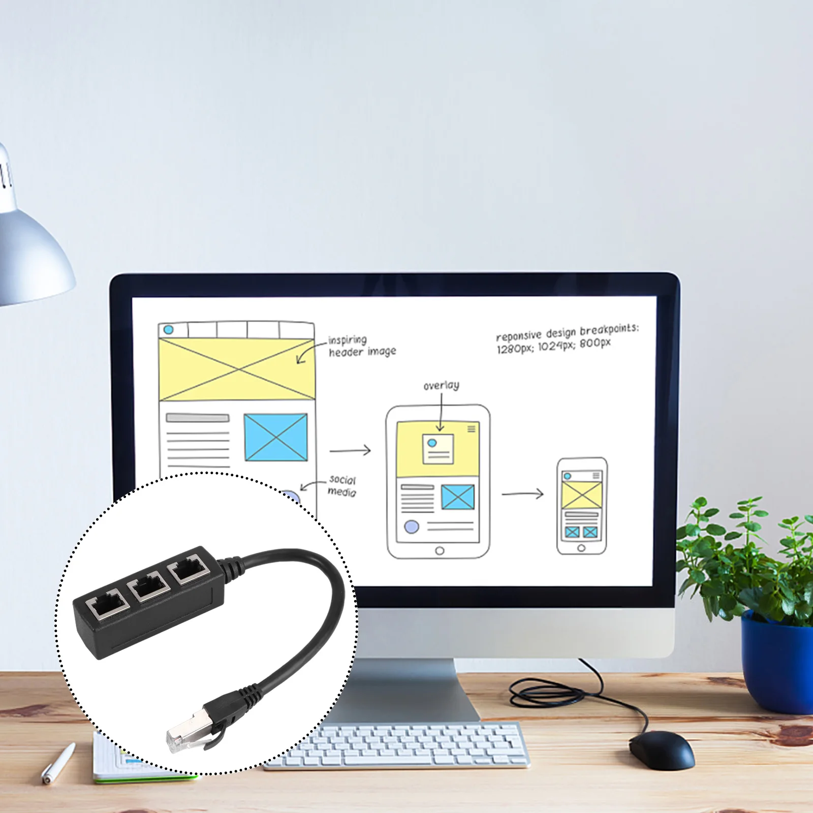 

Ethernet Cable Adapter Splitter 1 Male to 3 Female Port LAN Network Plug Adapter NetWork Accessories Splitter (Black