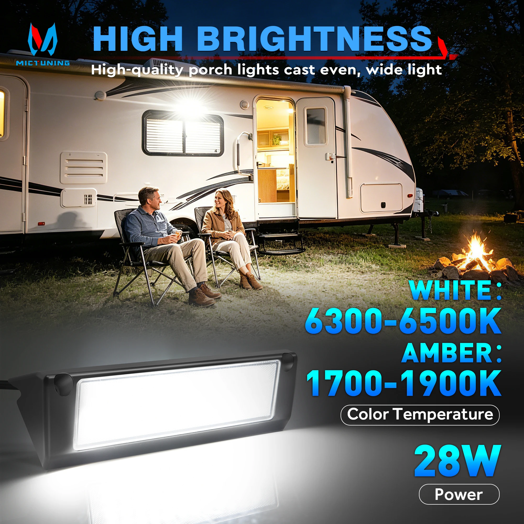 MICTUNING RV Exterior LED Porch Utility Light Lumen Awning Lights Waterproof Replacement Lighting For Caravan Camper RVs Trailer