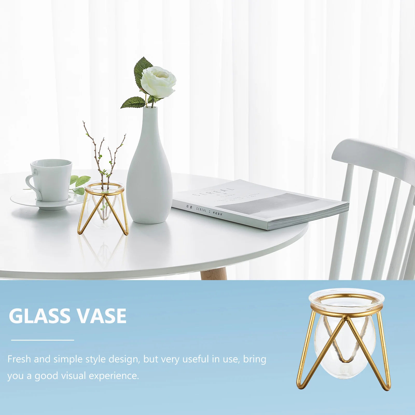 

1Pcs Metal Glass Flower Vase Iron Art Rack Home Decoration Hydroponic Planter Creative Transparent Decorative Vase