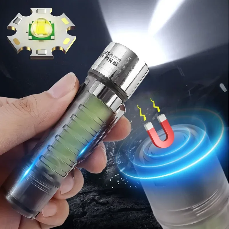 Mini Torch Light Portable LED Camping Lamp USB Charging Pocket Keychain Flashlight 6 Modes Outdoor Hiking Waterproof Flashlights