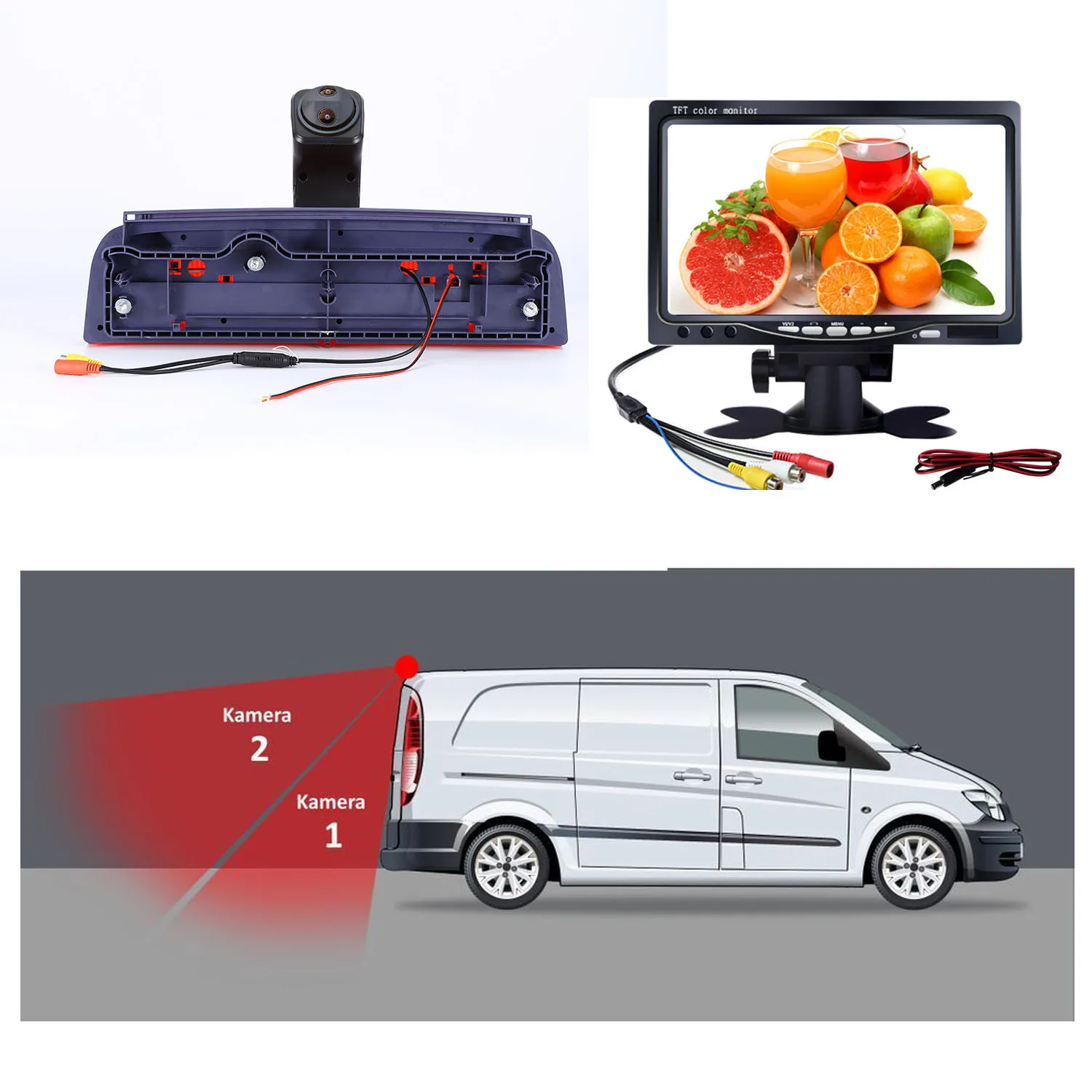 HD Brake Lights Dual Rearview Camera for Ford Transit Connect2 II /XL Cargo Titanium Passeng With 7” Rearview Mirror Monitor Kit