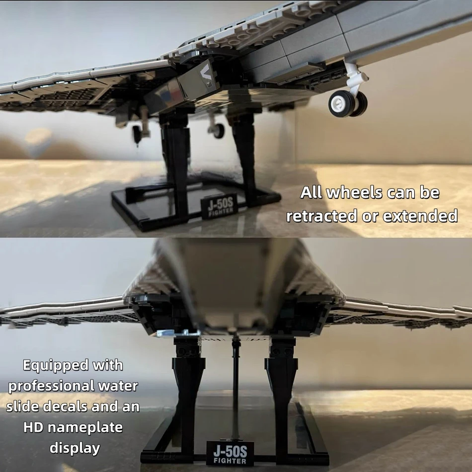 J-50S 6세대 스텔스 전투기 블록 1/44 스케일 DIY 조립 교육용 모델 브릭 키트 장난감 어린이 소년 최고의 선물