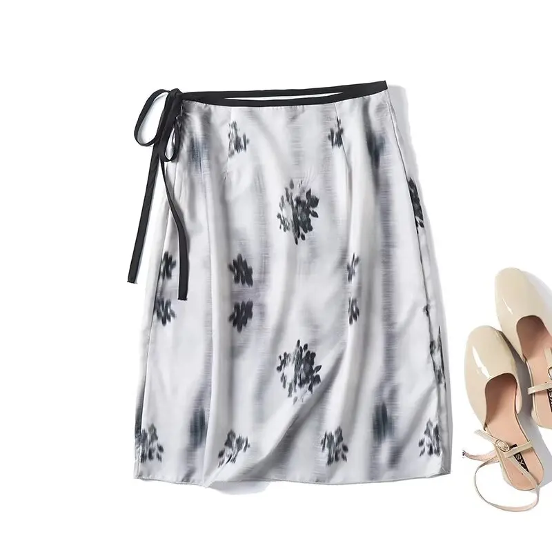 Jenny&Dave Minimalistischer und eleganter Wickelrock mit Tinte, französischer Landhausstil, Blumendruckrock, lockere Midiröcke für Damen