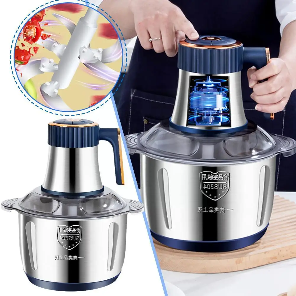 Electric Meat Grinder Food Chopper Mincer Vegetable Masher Stainless Garlic Baby Steel Crusher Shredder Cooking Food Fruit F6a1