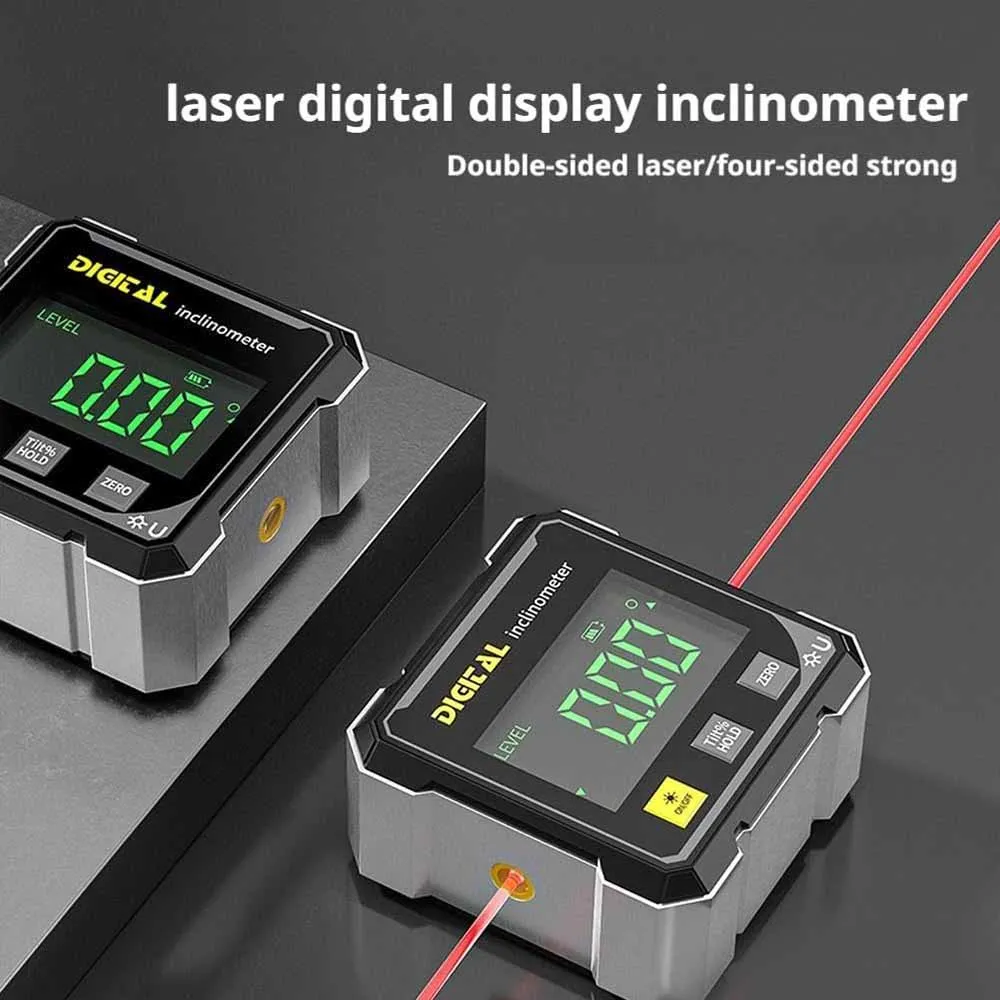 Household Double Sided Laser Inclinometer Multifunctional Four Sided Magnetic Absorption Angle Level Small Slope Measuring Tools