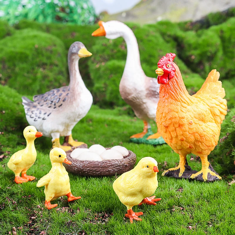 Oenux Miniature ferme modèle oie canard poule oeuf lapin Figurines volaille animaux Figurine PVC gâteau Toppers enfant jouet cadeau