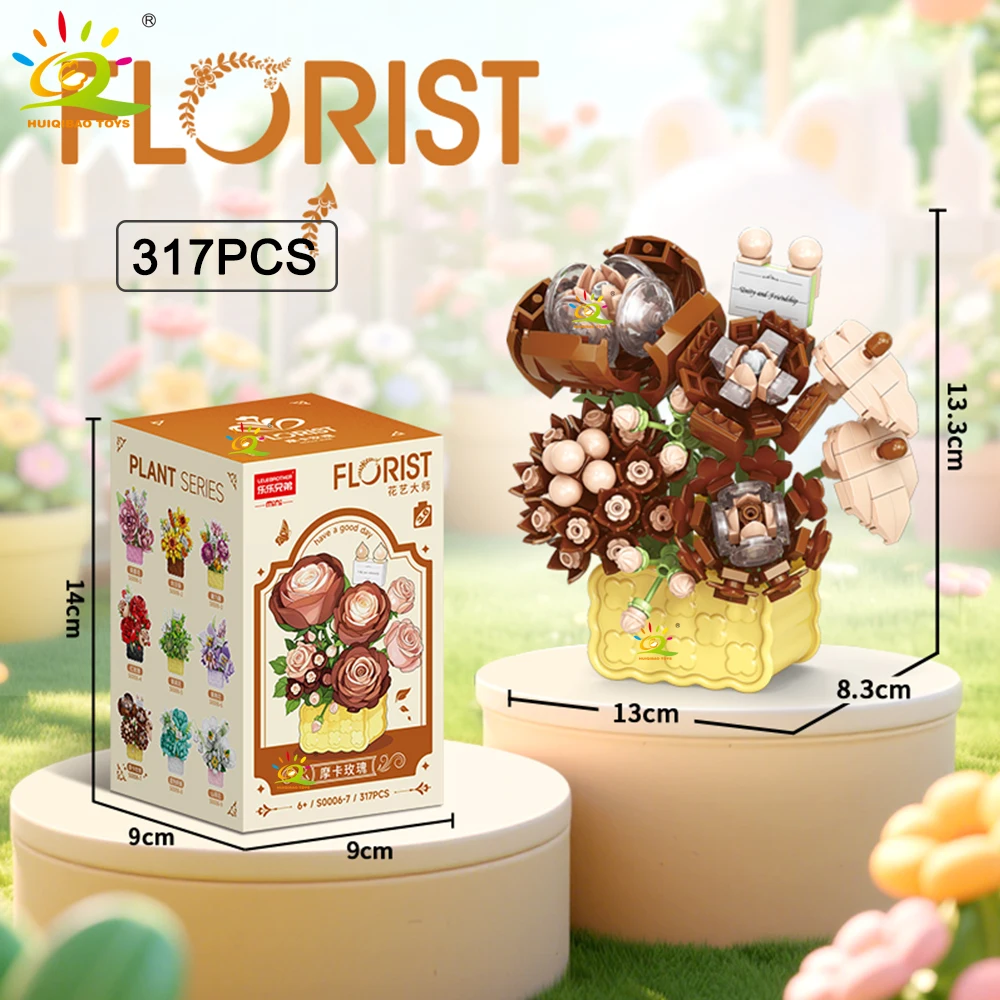 HUIQIBAO MOC Mini Blume mit Vase Modell Micro Baustein Ewiger Blumenstrauß Home Schreibtisch Schreibtisch Pflanze Dekor Ziegel Mädchen Kinder Spielzeug – Detail 11