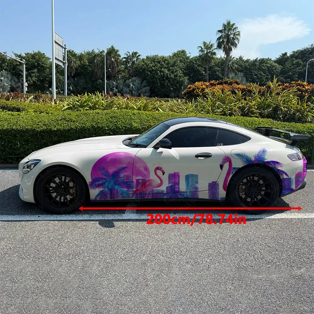 2pcs Palm Trees Tropical Birds Car Side Wraps, Self-Adhesive PVC Waterproof & Scratch-Resistant Stickers, Car Accessory Gift