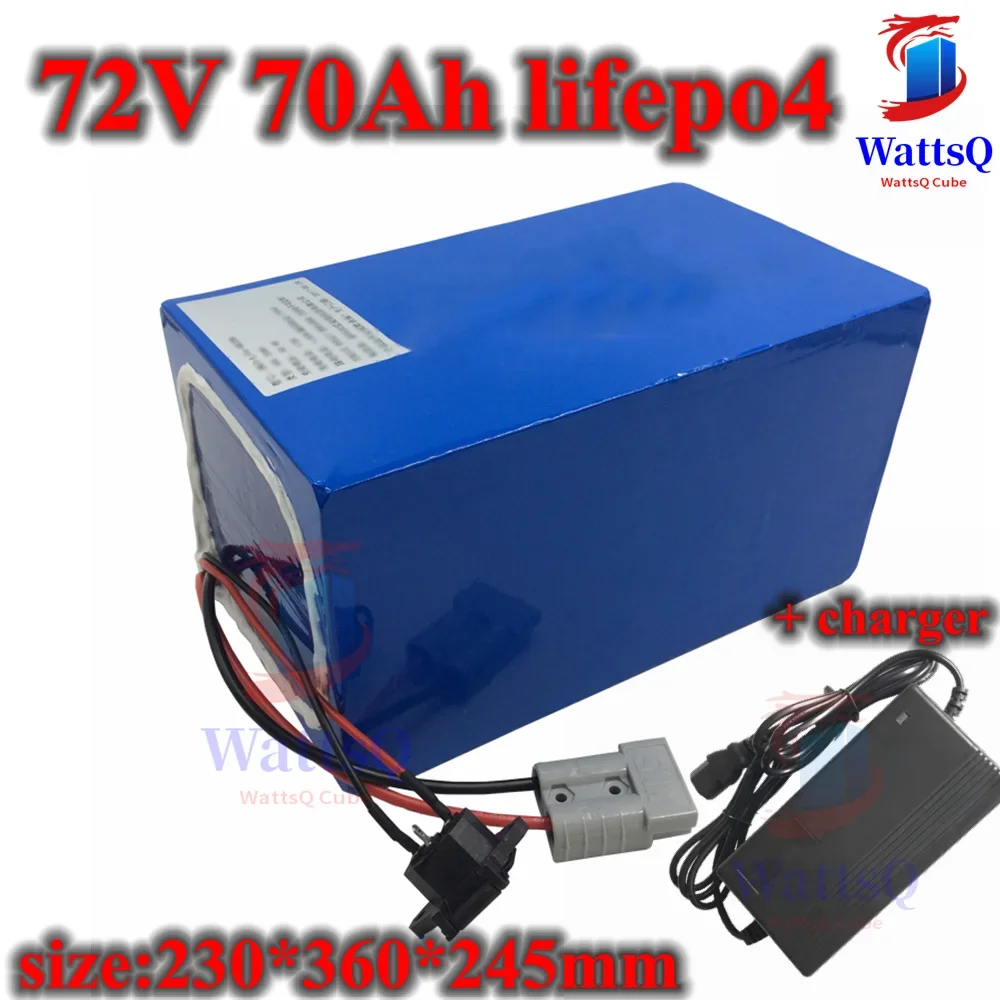 Lithium 72V 70Ah Lifepo4 Battery BMS 24S Deep Cycle for 5000W 3000W Bicycle Bike Scooter Motorbike Motorcycle + 10A Charger