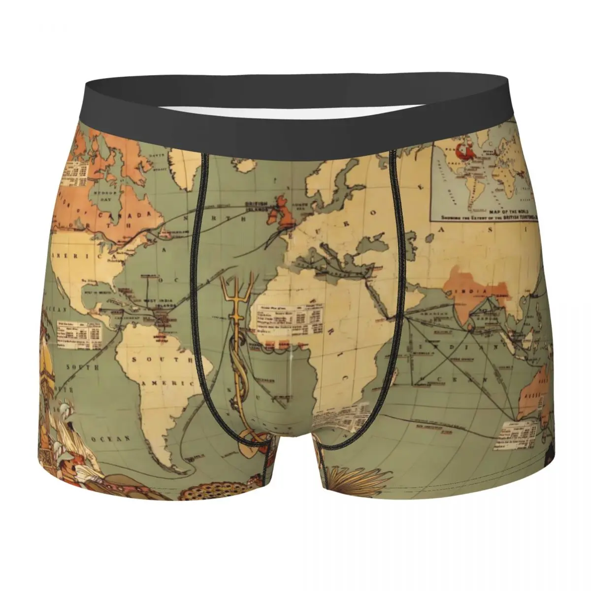 World Map Underwear Antique 1886 Custom Boxer Shorts Hot Men Underpants Elastic Boxer Brief Birthday Gift