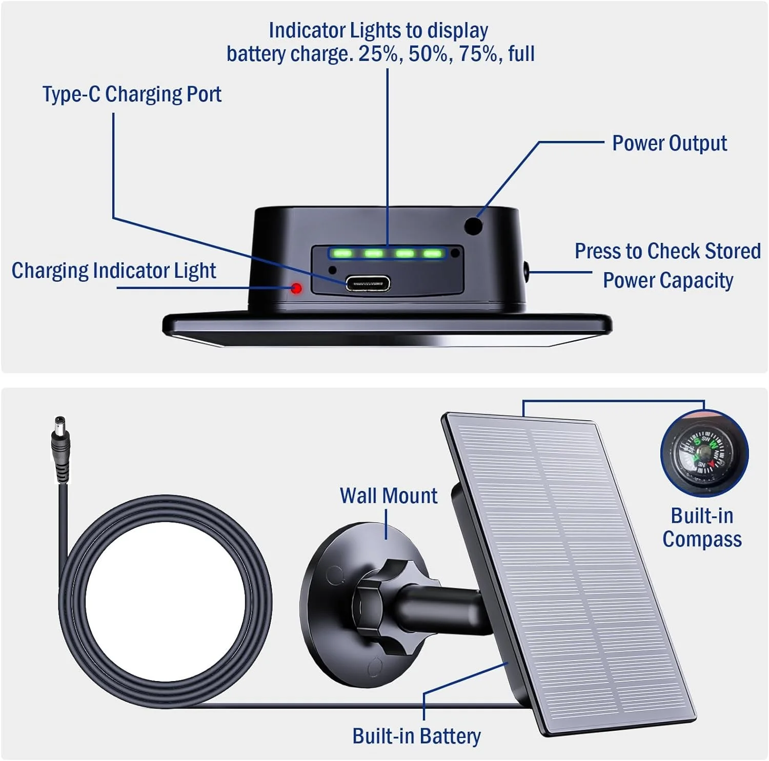 Kit de cargador Solar para exteriores, Panel Solar impermeable, batería integrada de 5200mah, Banco de energía Solar para caza, 6V, 12V, cámara de