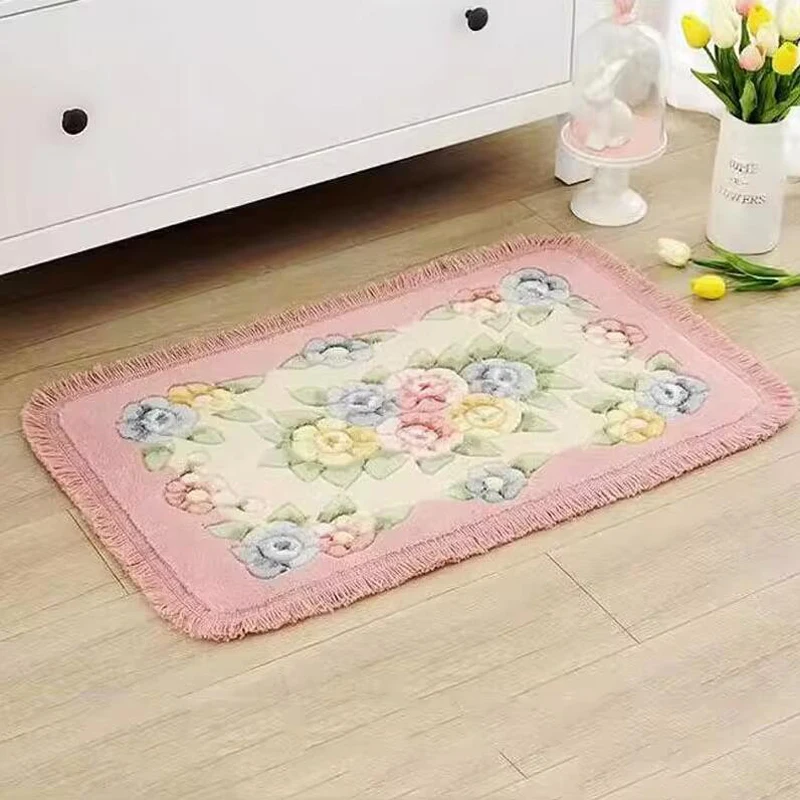 Pastoral Style Rectangule Small Carpet Home Bathroom Water-absorbent Non-slip Floor Mat Living Room Bedroom Entrance Door Mat