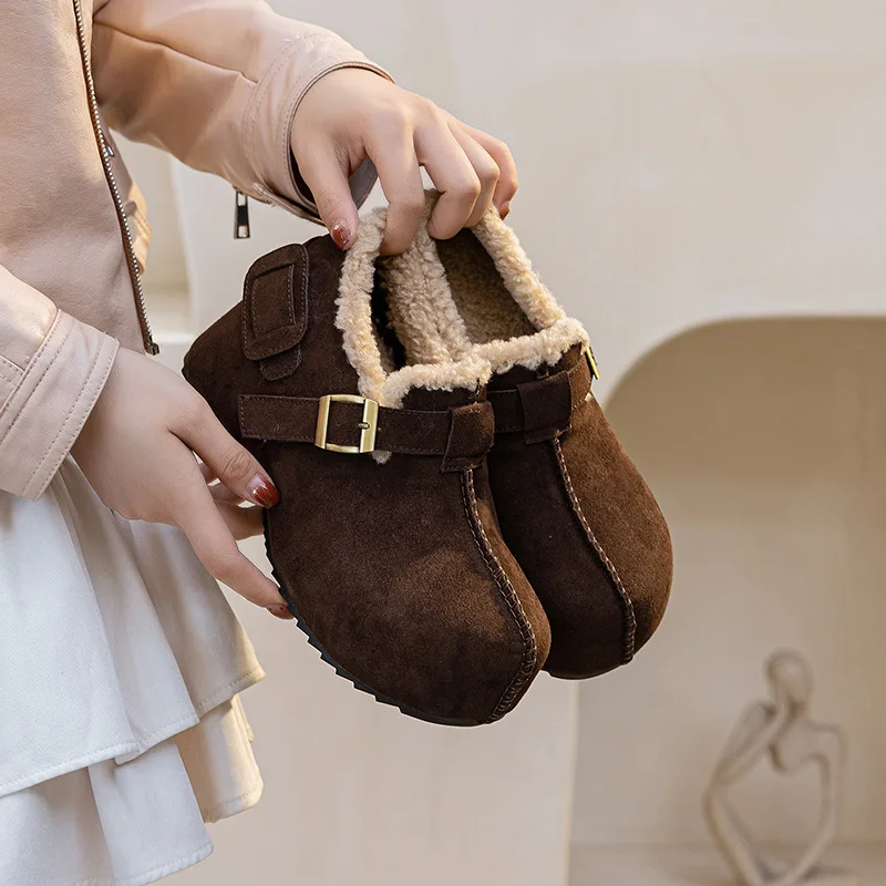 

Warm Winter Women's Birkenshoes Thick Bottomed Cotton Slippers Rubber Anti-slip Indoor Casual Shoes Korean Style 7cm