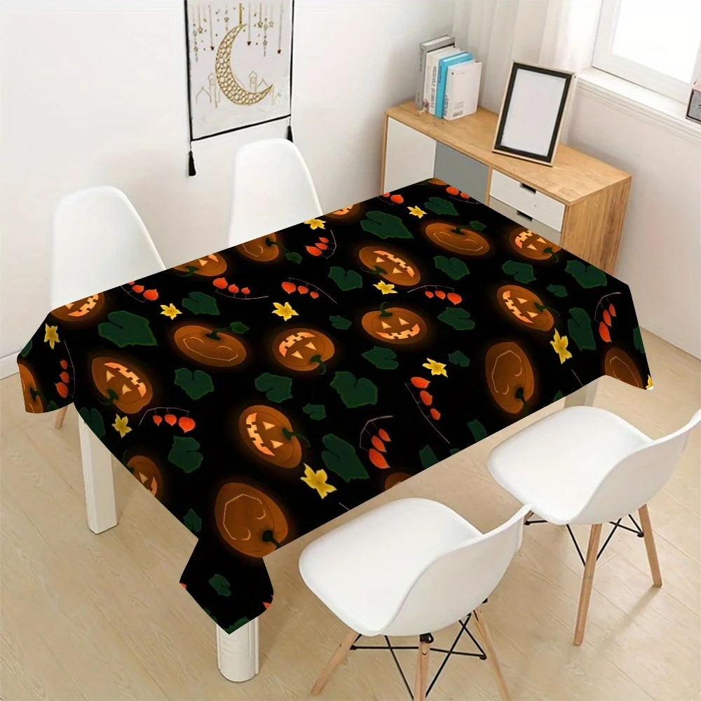 Halloween Rectangle Table Cloth Happy Halloween Pumpkin Leaf Table Cover Waterproof Tablecloth for Indoor Outdoor Table Decor