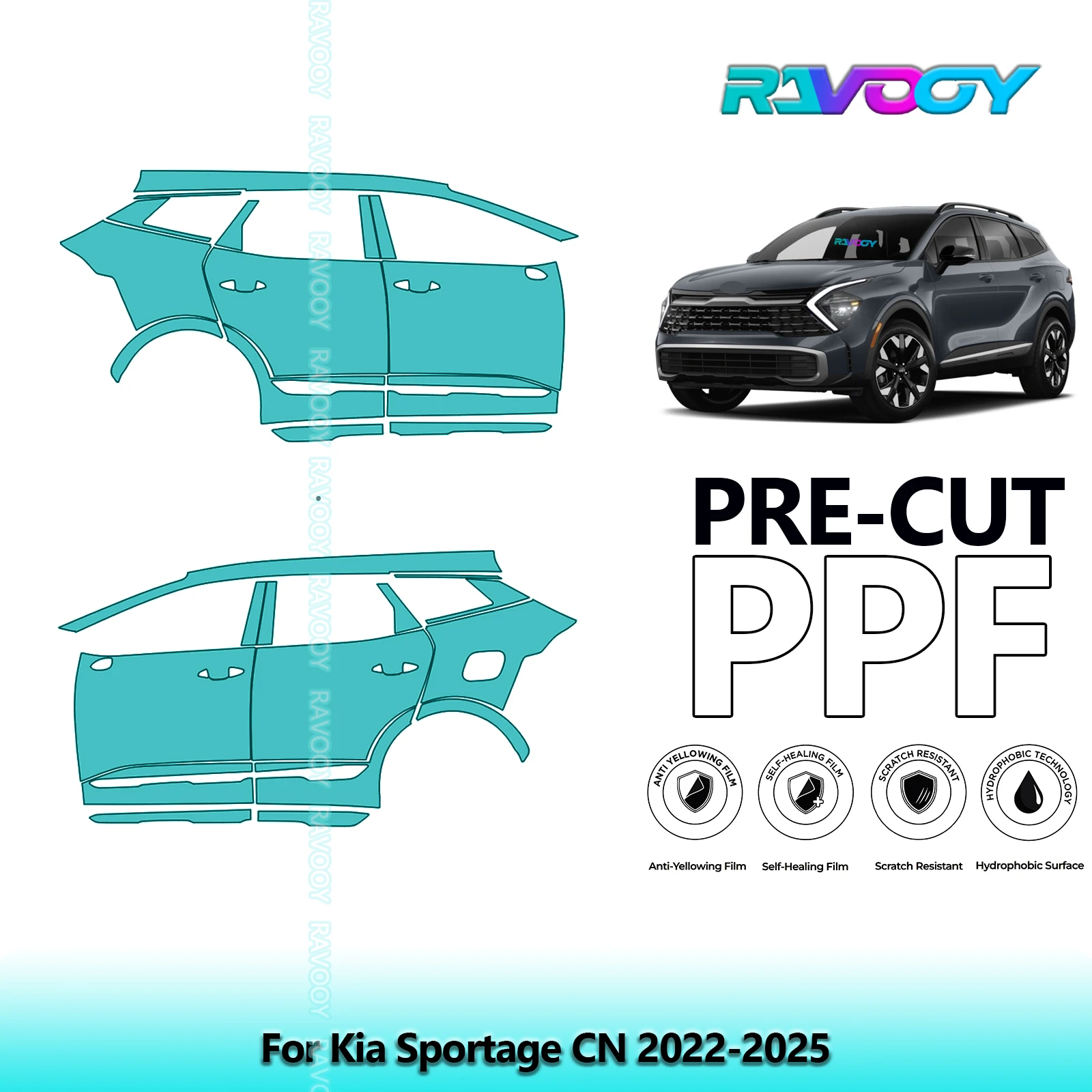 

For Kia Sportage CN 2022-2025 8.5mil Clear Matte Pre-Cut PPF Door & A/B Pillar Kit TPU Paint Protection Film Set