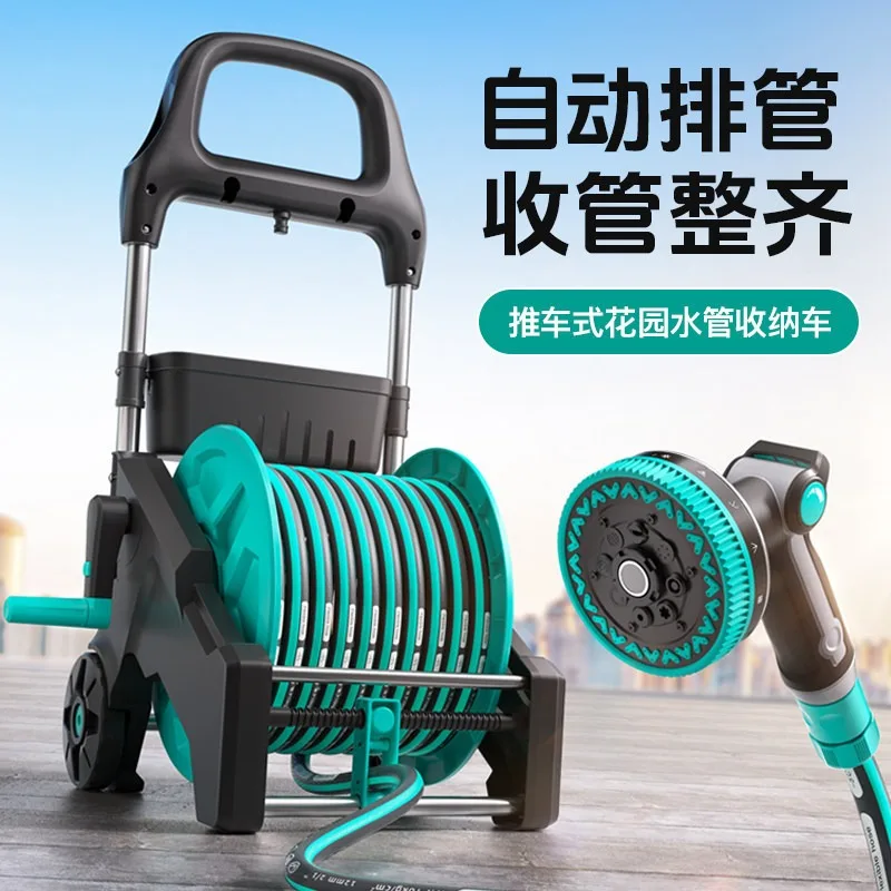 Garden Water Hose Winder Storage Holder, Multifunctional High Pressure Spray Gun for Backyard Irrigation & Surface